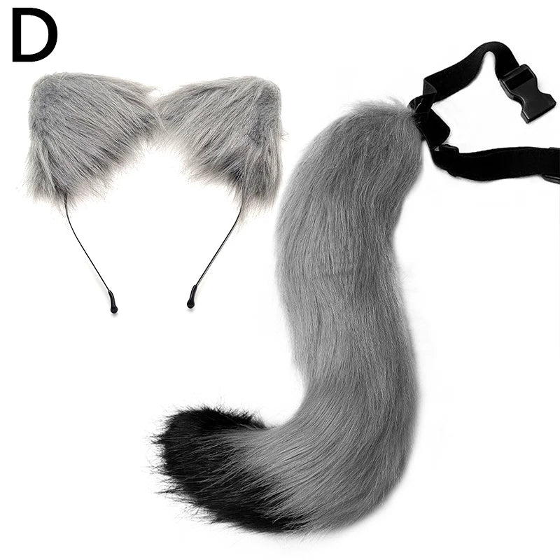 New Fox Cat Ears Headwear Fluffy Animal Ears Headband Ears Hair Hoop Tail Set for Halloween Party Cosplay Accessories Dress