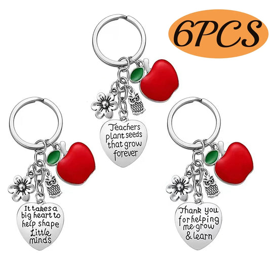 Teacher Appreciation Gifts Teacher Keychain Thank You Gifts for Women - Perfect Christmas and Valentine'S Day Gifts for Teachers Apple 6Pcs