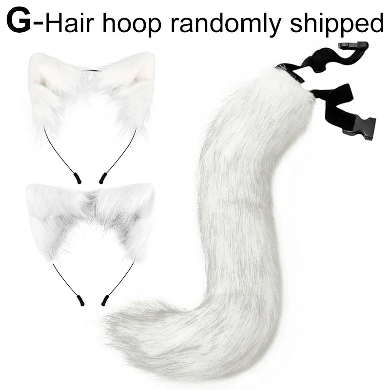 New Fox Cat Ears Headwear Fluffy Animal Ears Headband Ears Hair Hoop Tail Set for Halloween Party Cosplay Accessories Dress