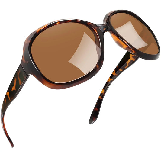 Oversized Polarized Women Sunglasses, Ladies Vintage Thick Big Frame Sun Glasses Shades (Leopard Brown)