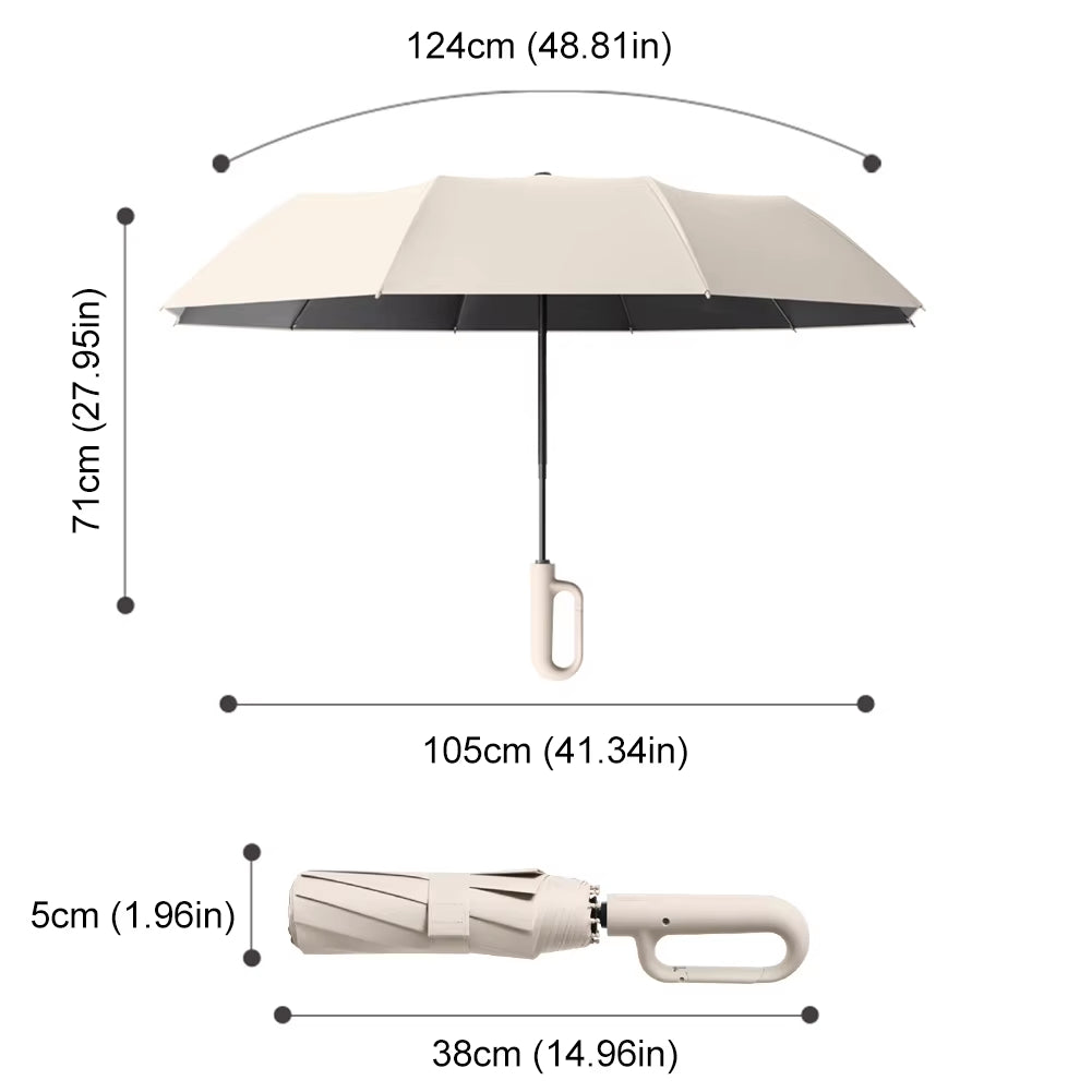 105Cm Fully Automatic Ring-Buckle Umbrella with Carabiner Handle Rain-Resistant Uv-Resistant Umbrella Dual-Purpose for Men Women