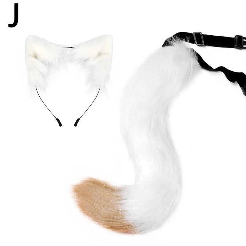 New Fox Cat Ears Headwear Fluffy Animal Ears Headband Ears Hair Hoop Tail Set for Halloween Party Cosplay Accessories Dress