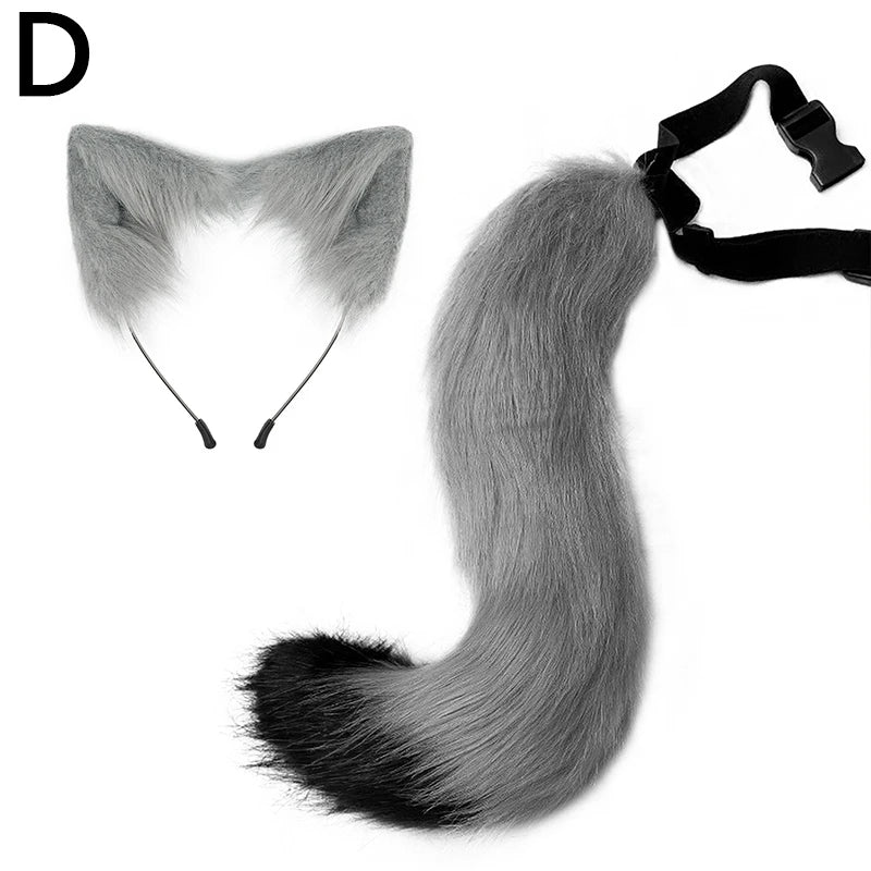 New Fox Cat Ears Headwear Fluffy Animal Ears Headband Ears Hair Hoop Tail Set for Halloween Party Cosplay Accessories Dress