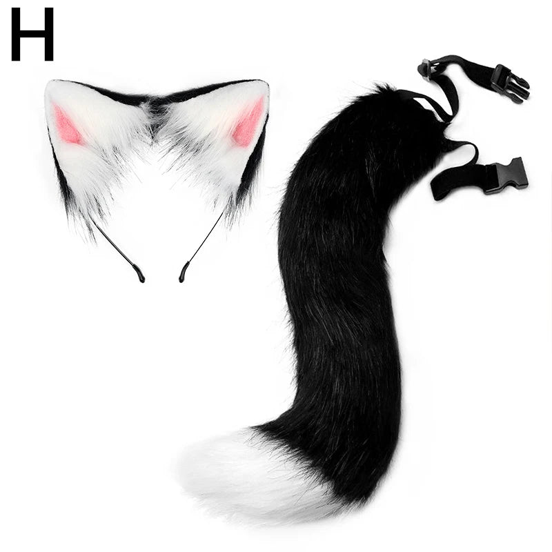 New Fox Cat Ears Headwear Fluffy Animal Ears Headband Ears Hair Hoop Tail Set for Halloween Party Cosplay Accessories Dress