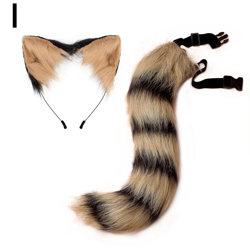 New Fox Cat Ears Headwear Fluffy Animal Ears Headband Ears Hair Hoop Tail Set for Halloween Party Cosplay Accessories Dress