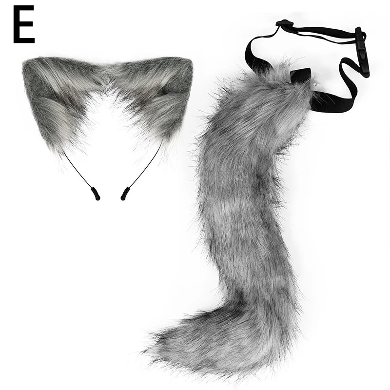 New Fox Cat Ears Headwear Fluffy Animal Ears Headband Ears Hair Hoop Tail Set for Halloween Party Cosplay Accessories Dress