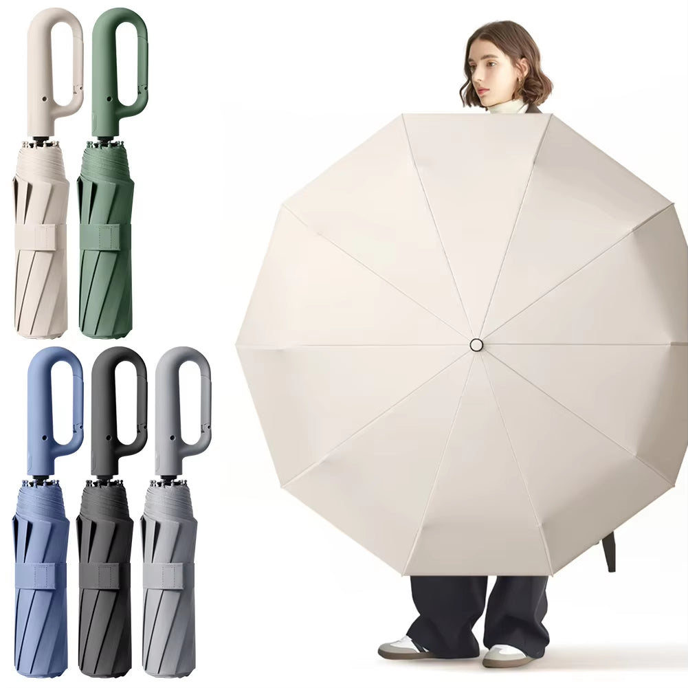 105Cm Fully Automatic Ring-Buckle Umbrella with Carabiner Handle Rain-Resistant Uv-Resistant Umbrella Dual-Purpose for Men Women