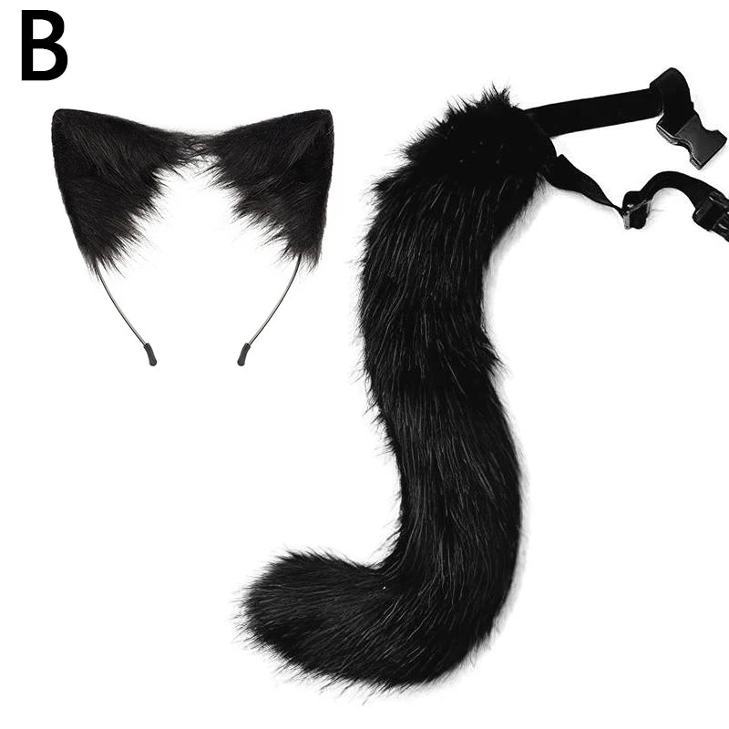 New Fox Cat Ears Headwear Fluffy Animal Ears Headband Ears Hair Hoop Tail Set for Halloween Party Cosplay Accessories Dress