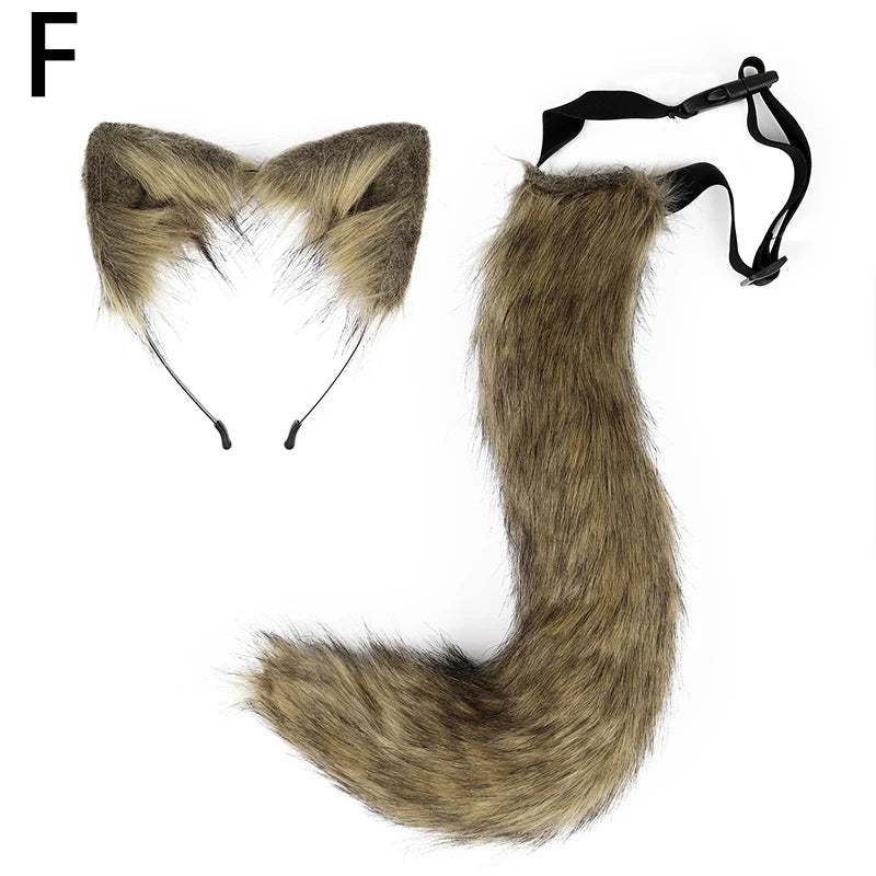 New Fox Cat Ears Headwear Fluffy Animal Ears Headband Ears Hair Hoop Tail Set for Halloween Party Cosplay Accessories Dress