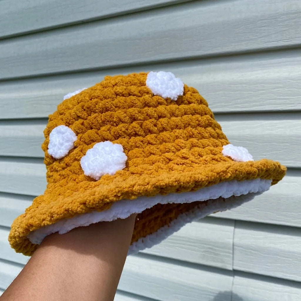 Halloween Crochet Fisherman Hat Soft Bucket Hat Cute Handmade Mushroom Hat Women Children Hat Novelty Photoshoots Hat