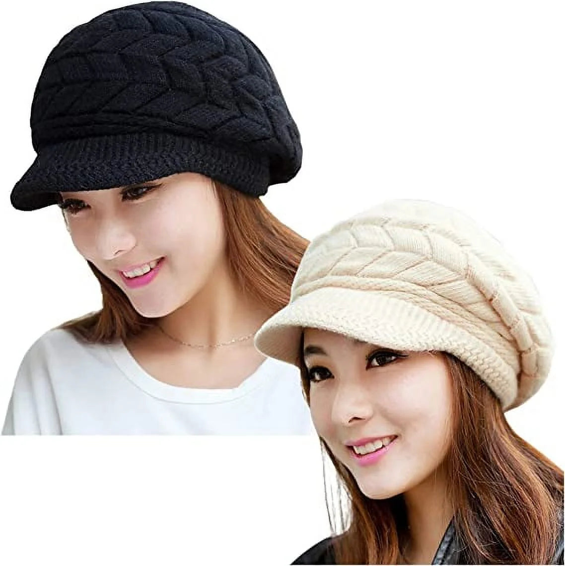 2 Pack Women Winter Hat Slouchy Warm Knit Beanie Cap Black and Red