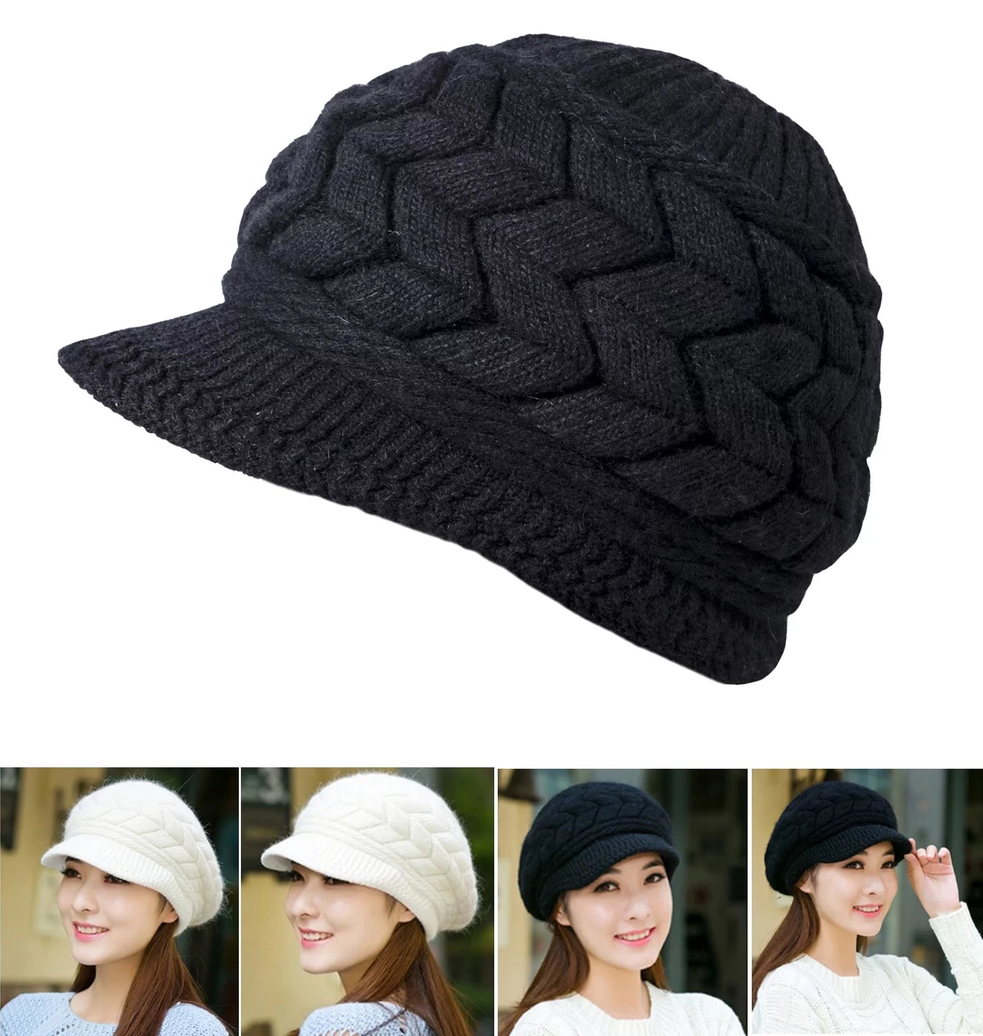 2 Pack Women Winter Hat Slouchy Warm Knit Beanie Cap Black and Red