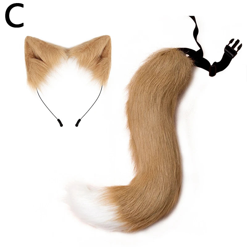 New Fox Cat Ears Headwear Fluffy Animal Ears Headband Ears Hair Hoop Tail Set for Halloween Party Cosplay Accessories Dress