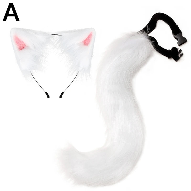 New Fox Cat Ears Headwear Fluffy Animal Ears Headband Ears Hair Hoop Tail Set for Halloween Party Cosplay Accessories Dress