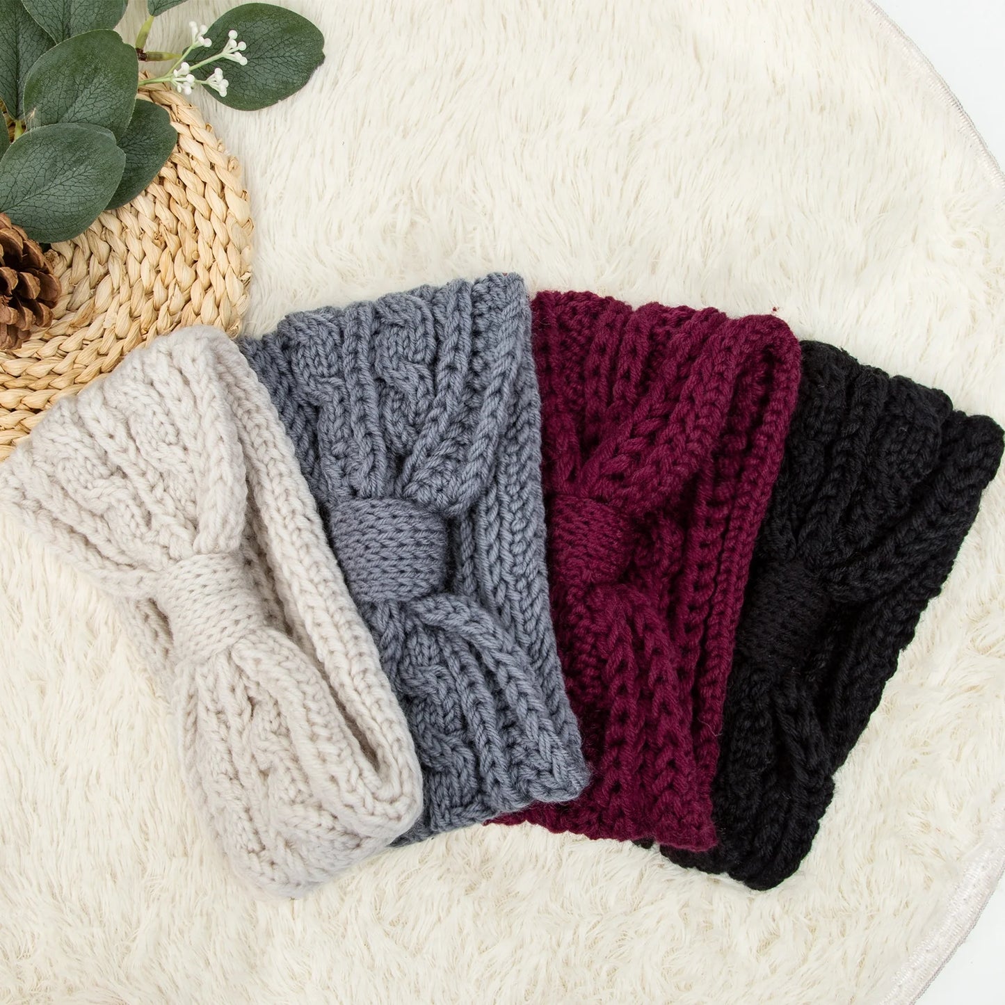 4 Pack Winter Headbands for Women Knitted Ear Warmer Headband Crochet Bow Twist Head Wraps